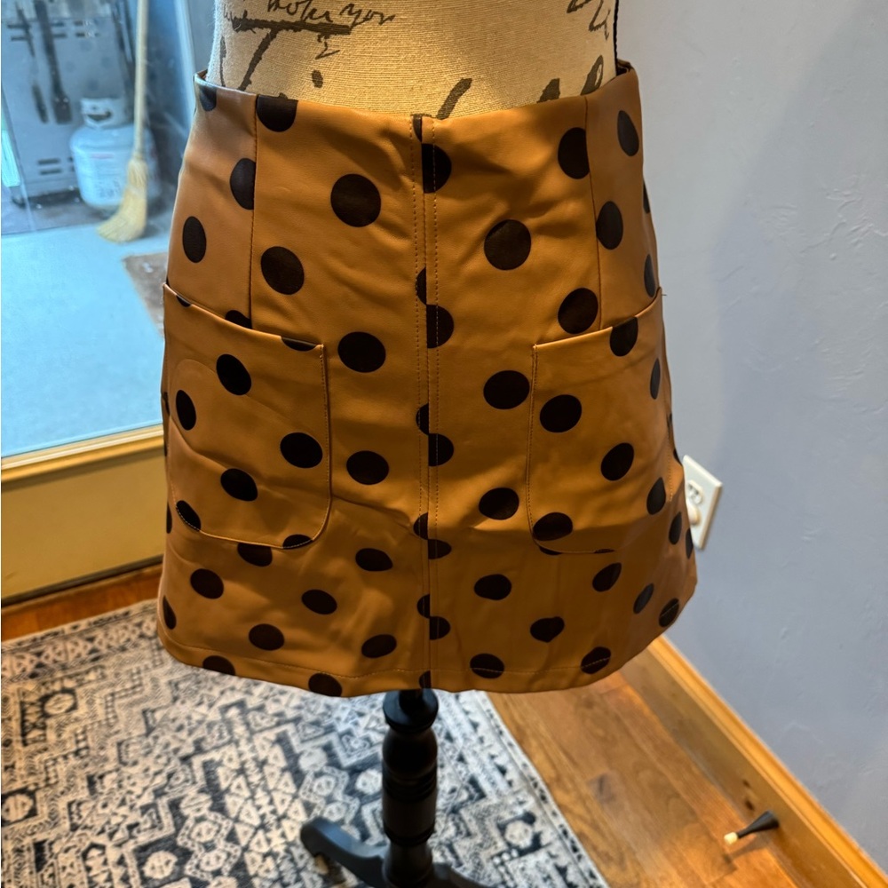 Zara Brown and Black Polka Dot faux leather Mini Skirt